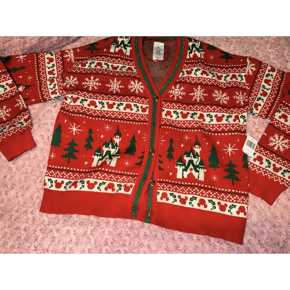 NWT Disney Parks Holiday Christmas Castle Cardigan Sweater Women’s Small Res